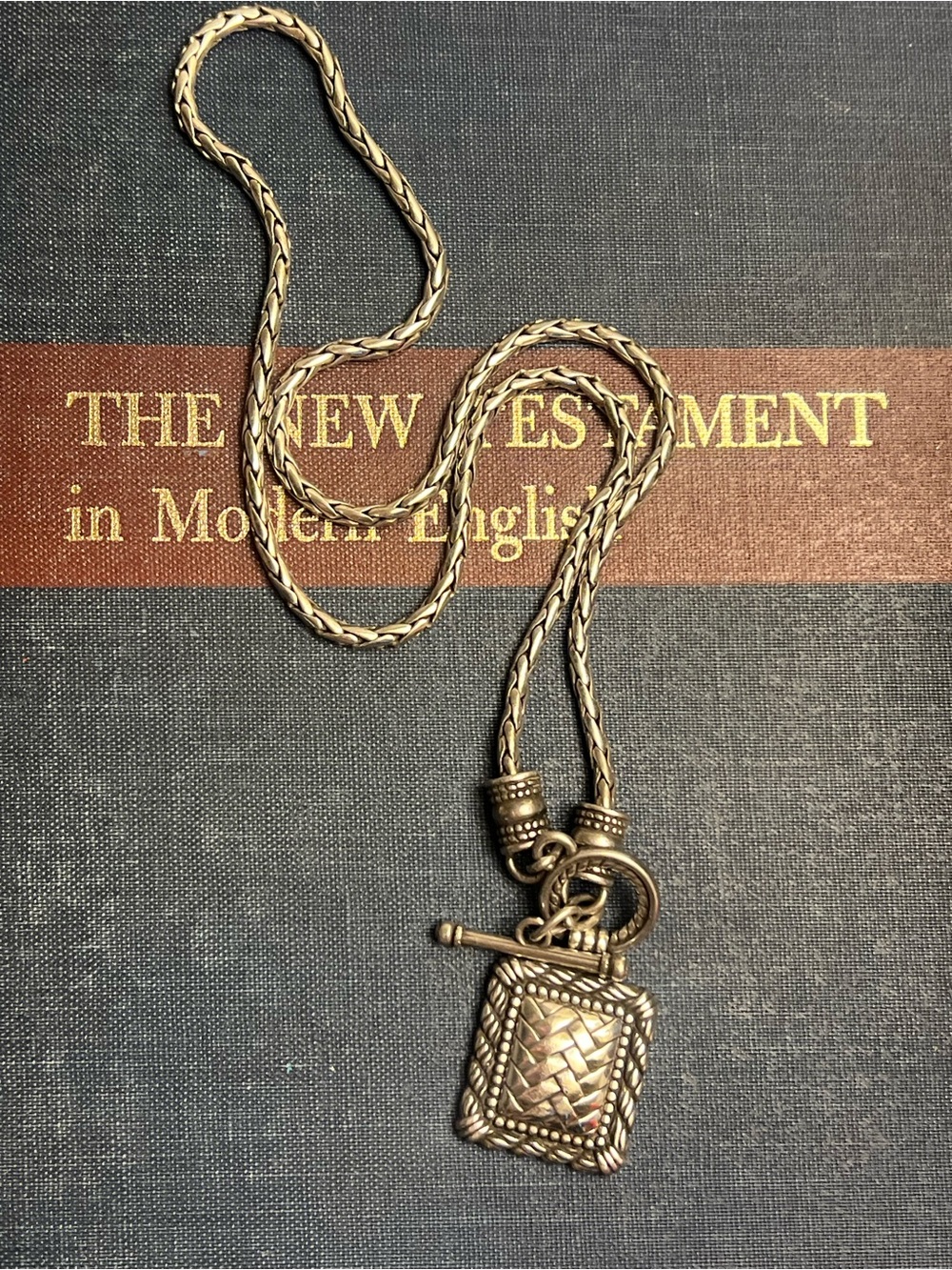 Brighton Gold-Tone Woven Square Pendant Necklace vintage Brighton silver clasp